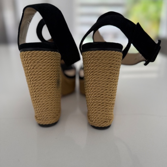 Jimmy Choo Brandon 100 Black Wedge Platform Sandals Wrap Around Ankle Strap - Picture 7 of 11